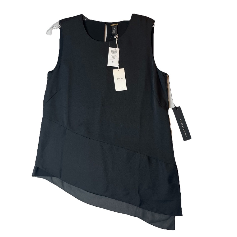 NWT Chico's BLACK LABEL Asymmetric Black Tank Women's 0 Casual Elegant Chic